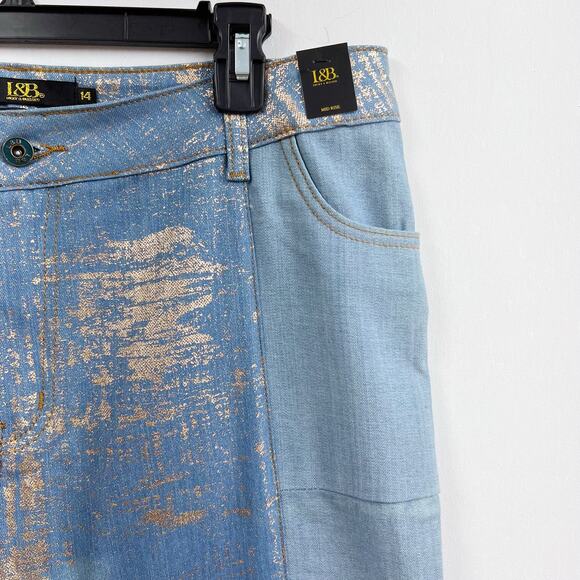 L&B Lucky & Blessed‎ Boyfriend Jeans Gold Leaf Panel Light Wash Women's Size 14 - Picture 7 of 12